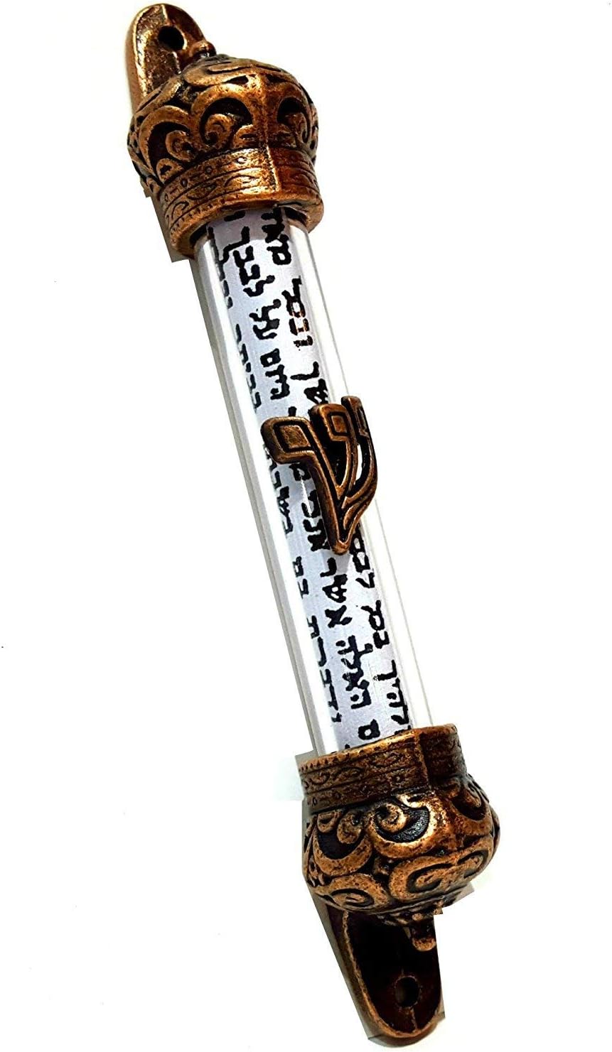 Jerusalem Silver Shop Crown Cover 5 Inch Mezuzah front view Judaica gift