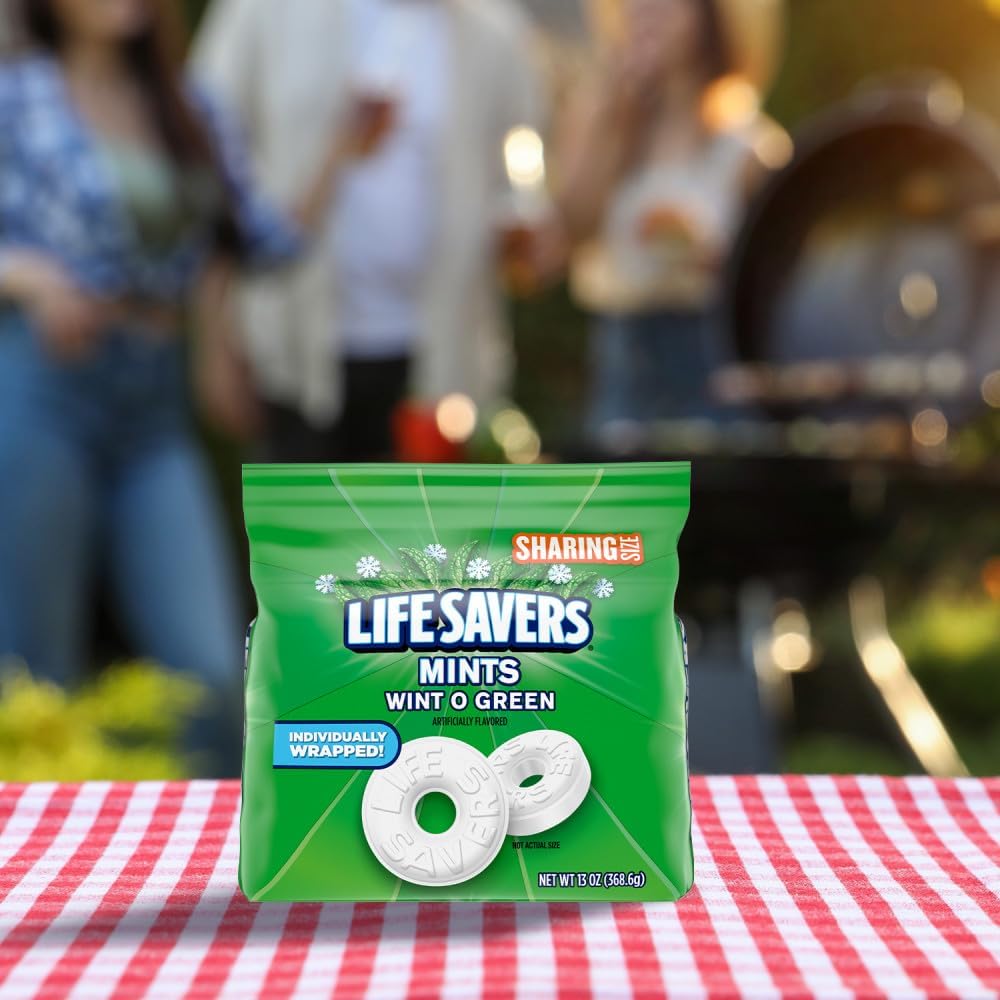 Wintergreen flavored hard candy rings texture close up