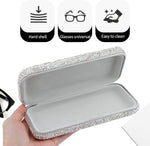 Homfanseec rhinestone eyeglasses box shown inside a handbag