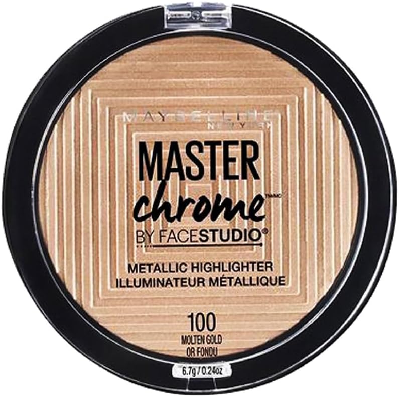 Maybelline Face Studio Master Chrome Metallic Highlighter Molten Gold front view compact