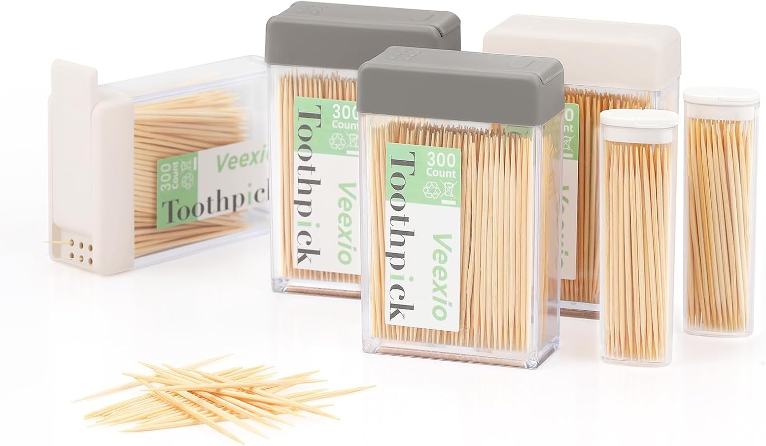 Sturdy Toothpick Holder with 1300 Natural Bamboo Toothpicks for Teeth Cleaning, Kitchen, Travel & Outdoor-Includes 4 Refillable Dispensers & 2 Pocket Containers - Image 1