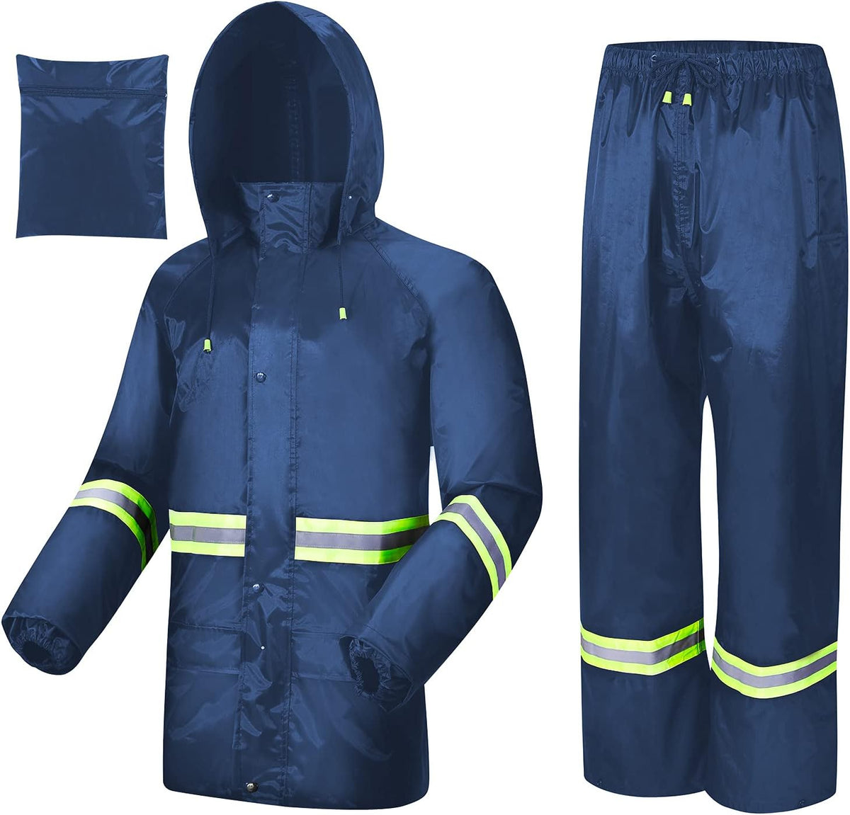 AMKsedom waterproof rain suit front view with hood