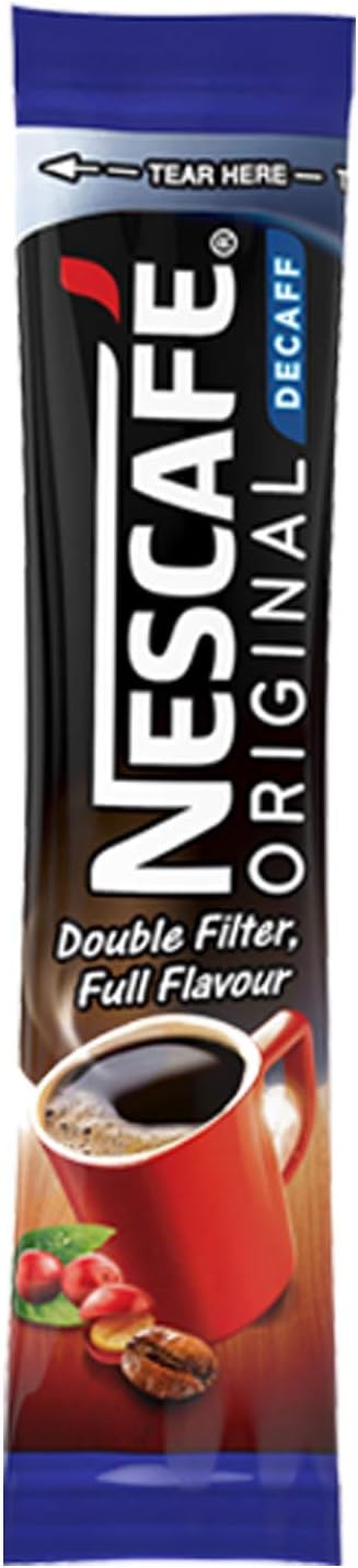 Nescafe decaf coffee stick sachets nutritional details and back label
