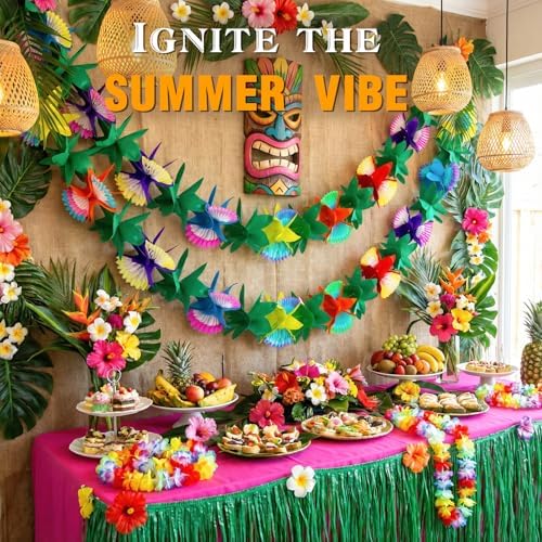FuturePlusX multicolored paper flower banner hanging decoration for Hawaiian theme birthday