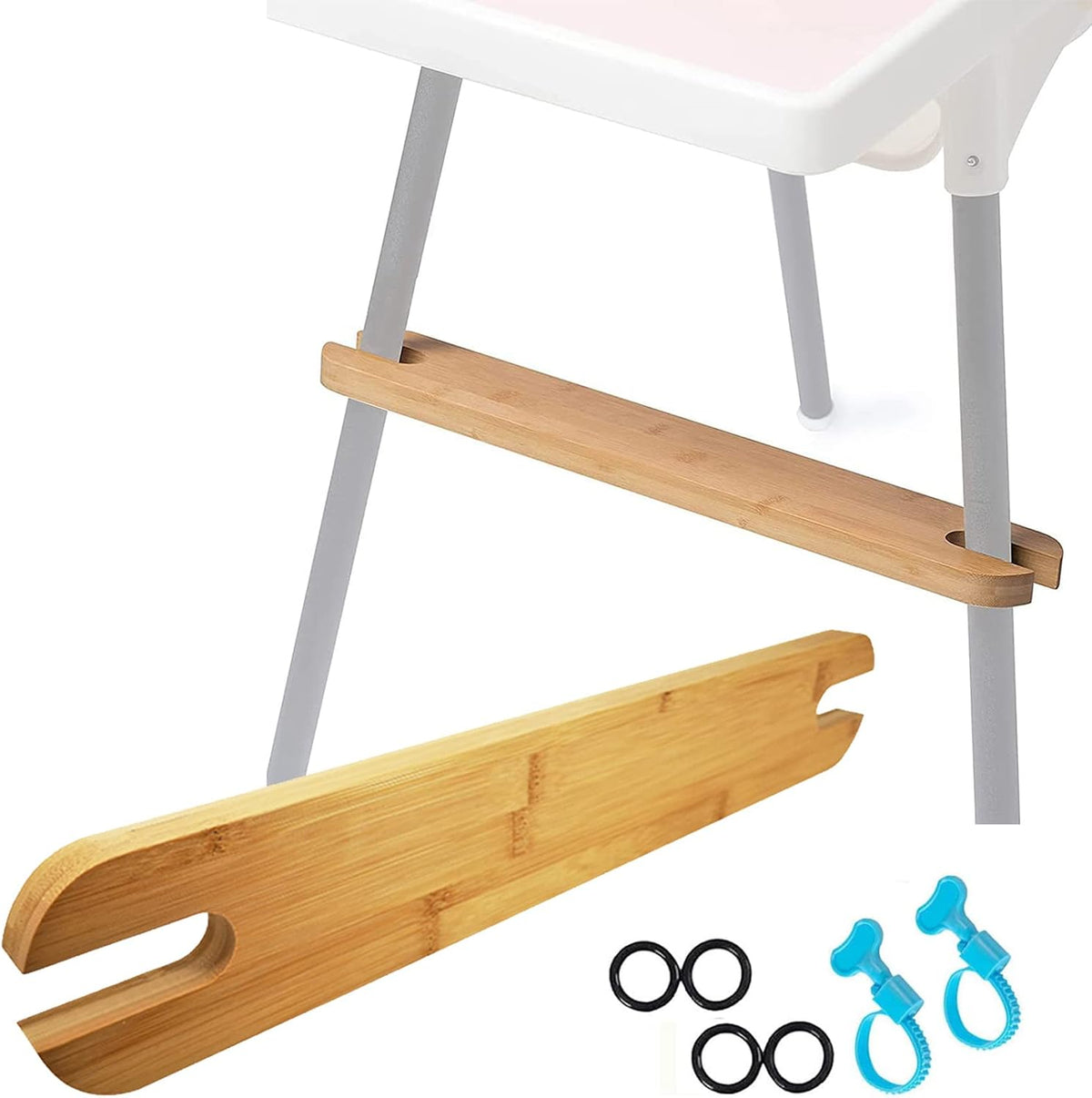 YYRZZ high chair footrest front view natural bamboo accessory