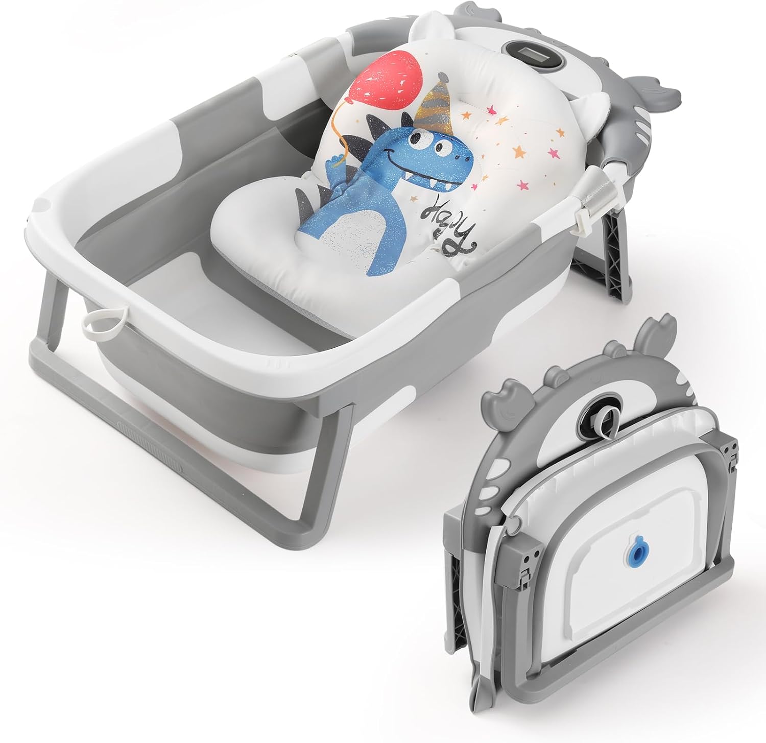 Ruring collapsible baby bathtub with thermometer front view