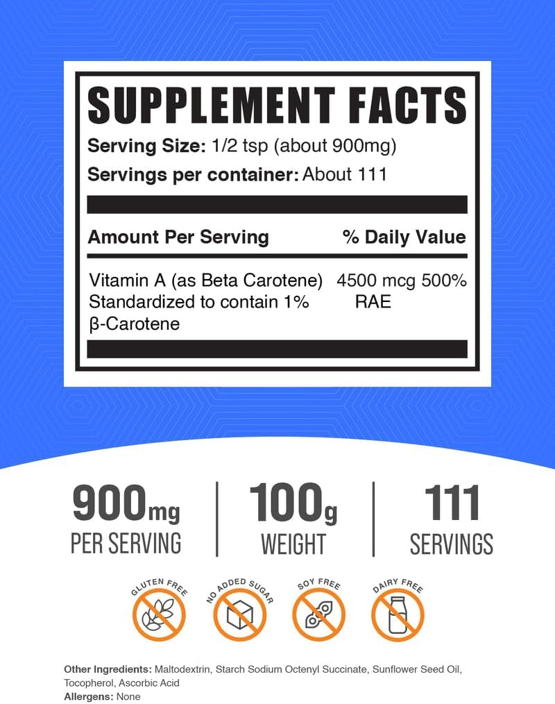 BulkSupplements Beta Carotene Powder 100 gram packaging