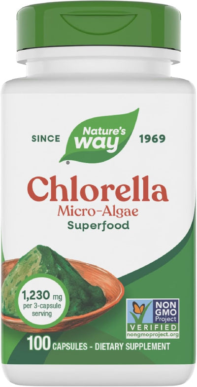 Nature's Way Chlorella Micro-Algae, Superfood, Supports Antioxidant Pathways*, 1,230 mg per 3-Capsule Serving, Vegetarian, Non-GMO Project Verified, 100 Capsules (Packaging May Vary) - Image 1