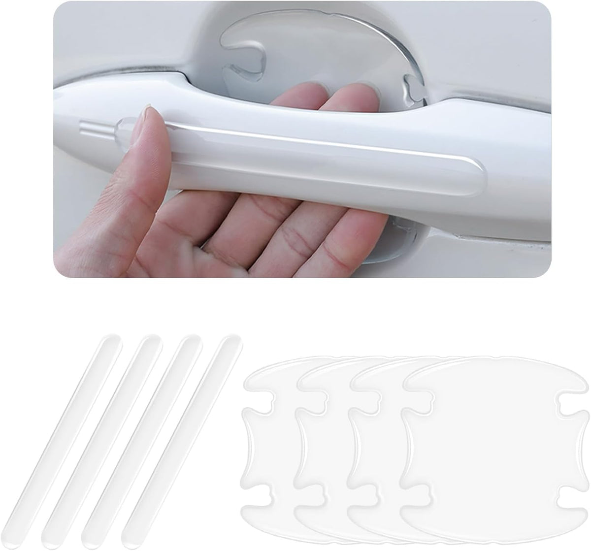 BetterJonny clear car door handle scratch protector eight count pack front view demonstrating invisible paint shield film.