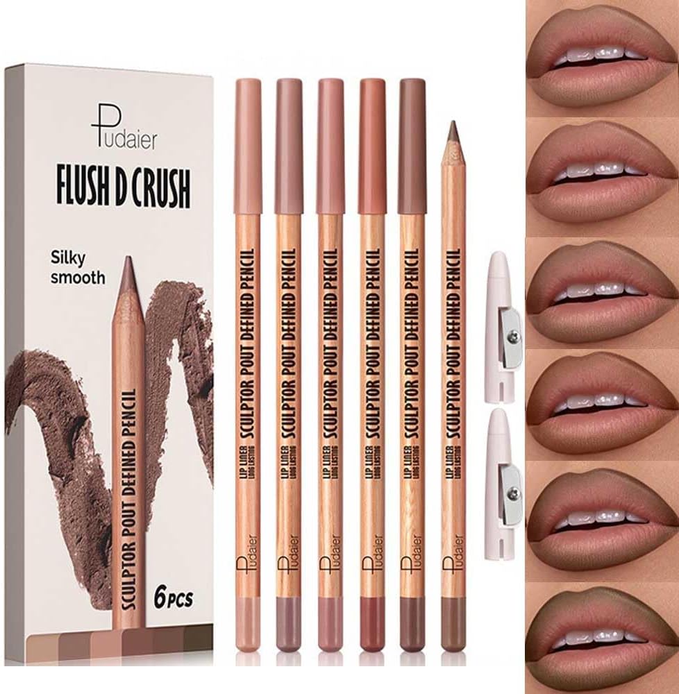 BestLand Warm Mocha Neutrals Lip Liner Set front view showcasing six brown nude contour pencils.