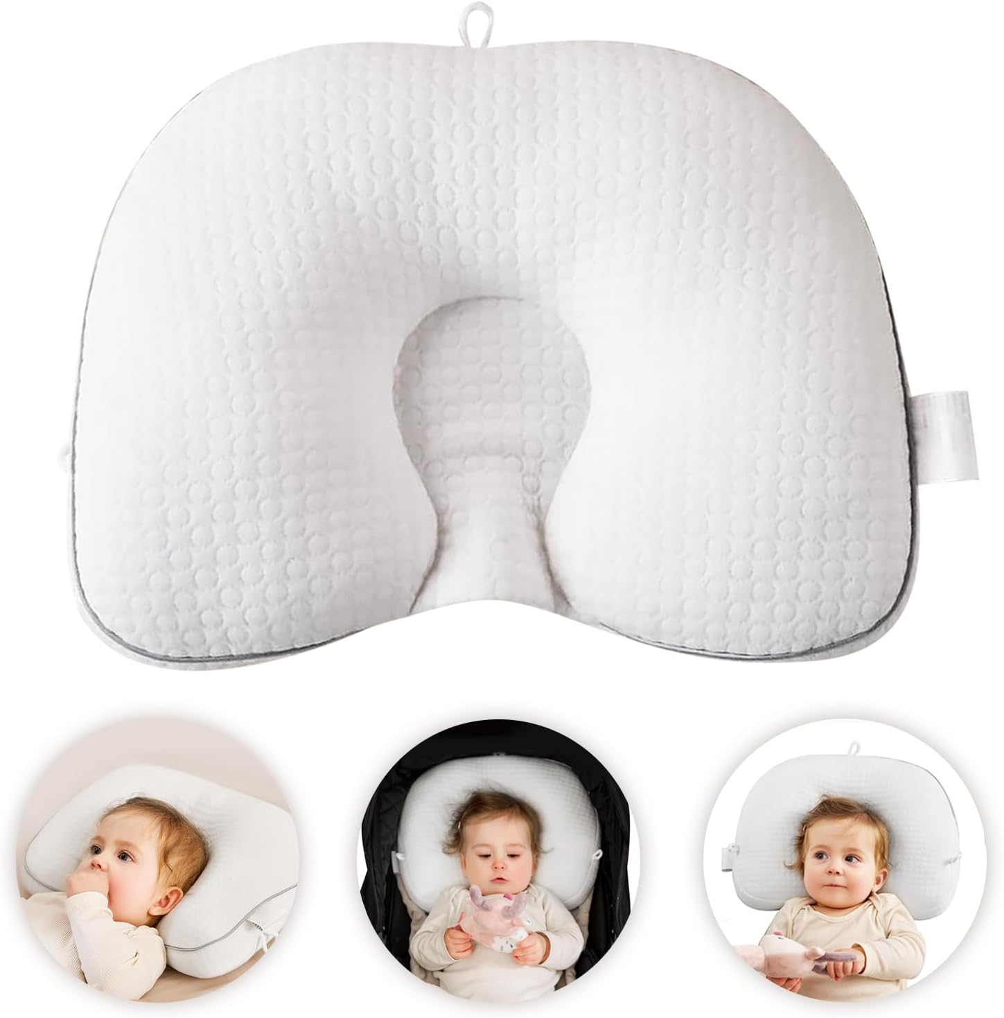 Cococu baby head pillow front view white ergonomic infant support cushion