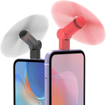 XNMBCRE Type C Mini Fan 2 Pack front view showing compact portable smartphone cooling fans in black and white colors.