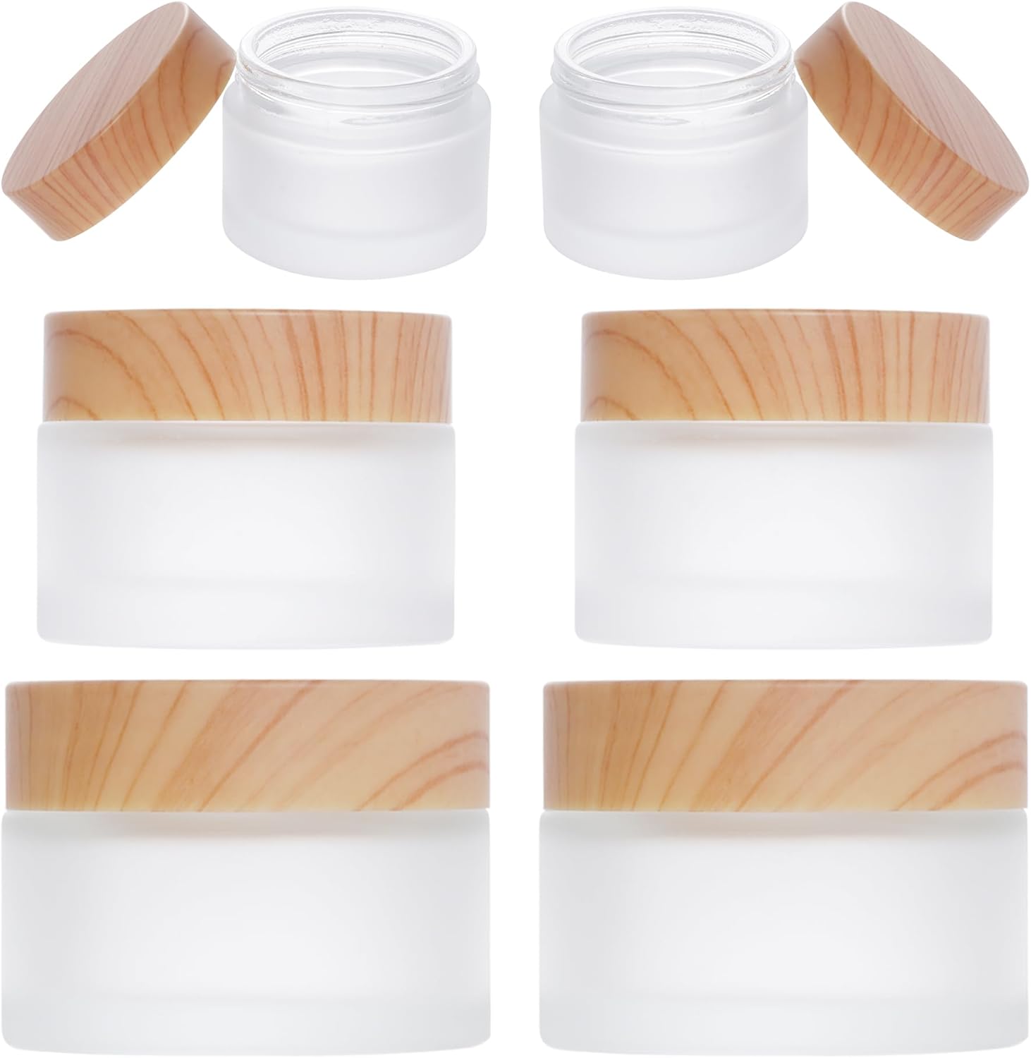 Miayon 6 piece glass cosmetic container set with wood grain lids