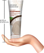 Model applying Desert Essence coconut body lotion on dry skin