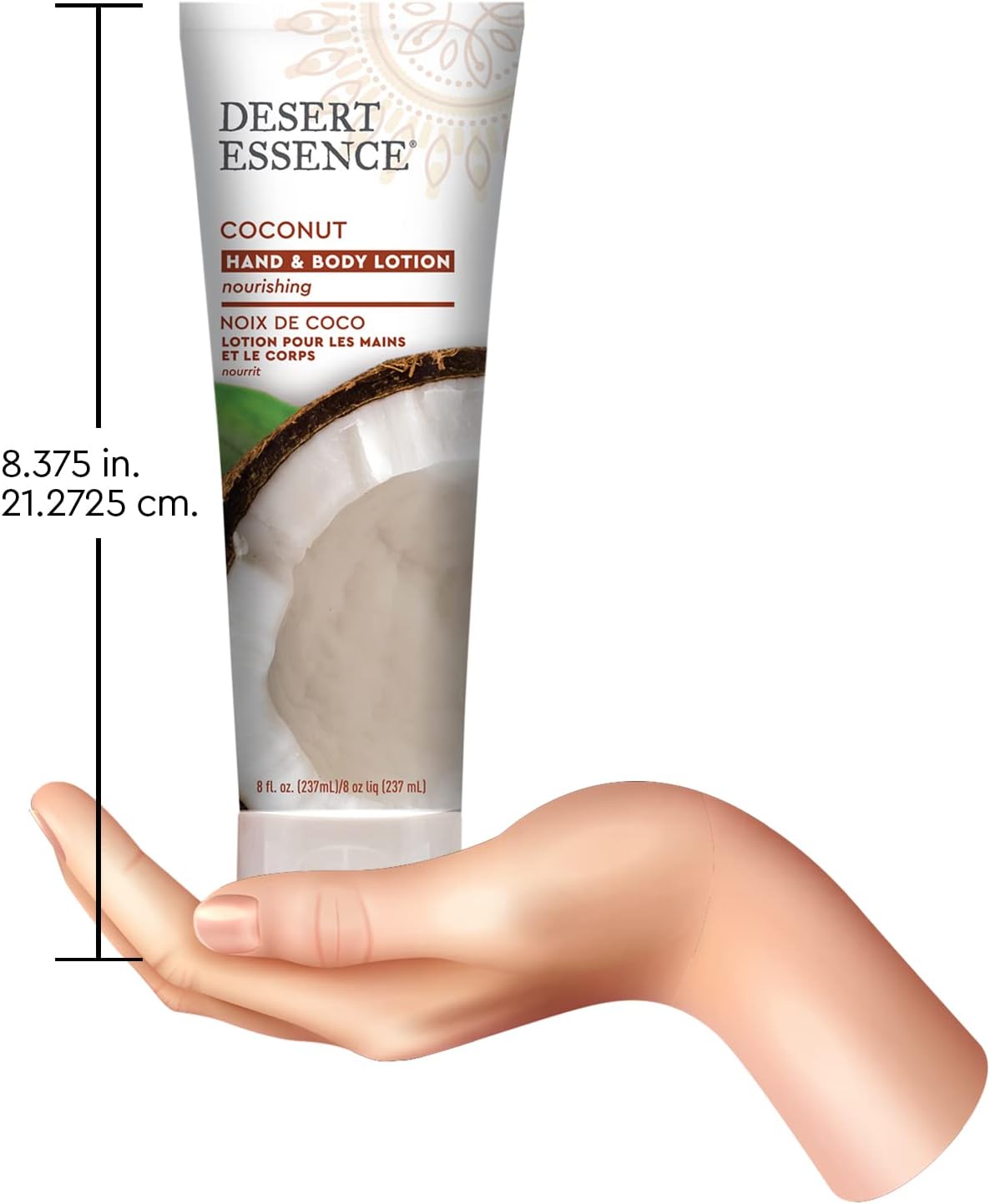 Model applying Desert Essence coconut body lotion on dry skin