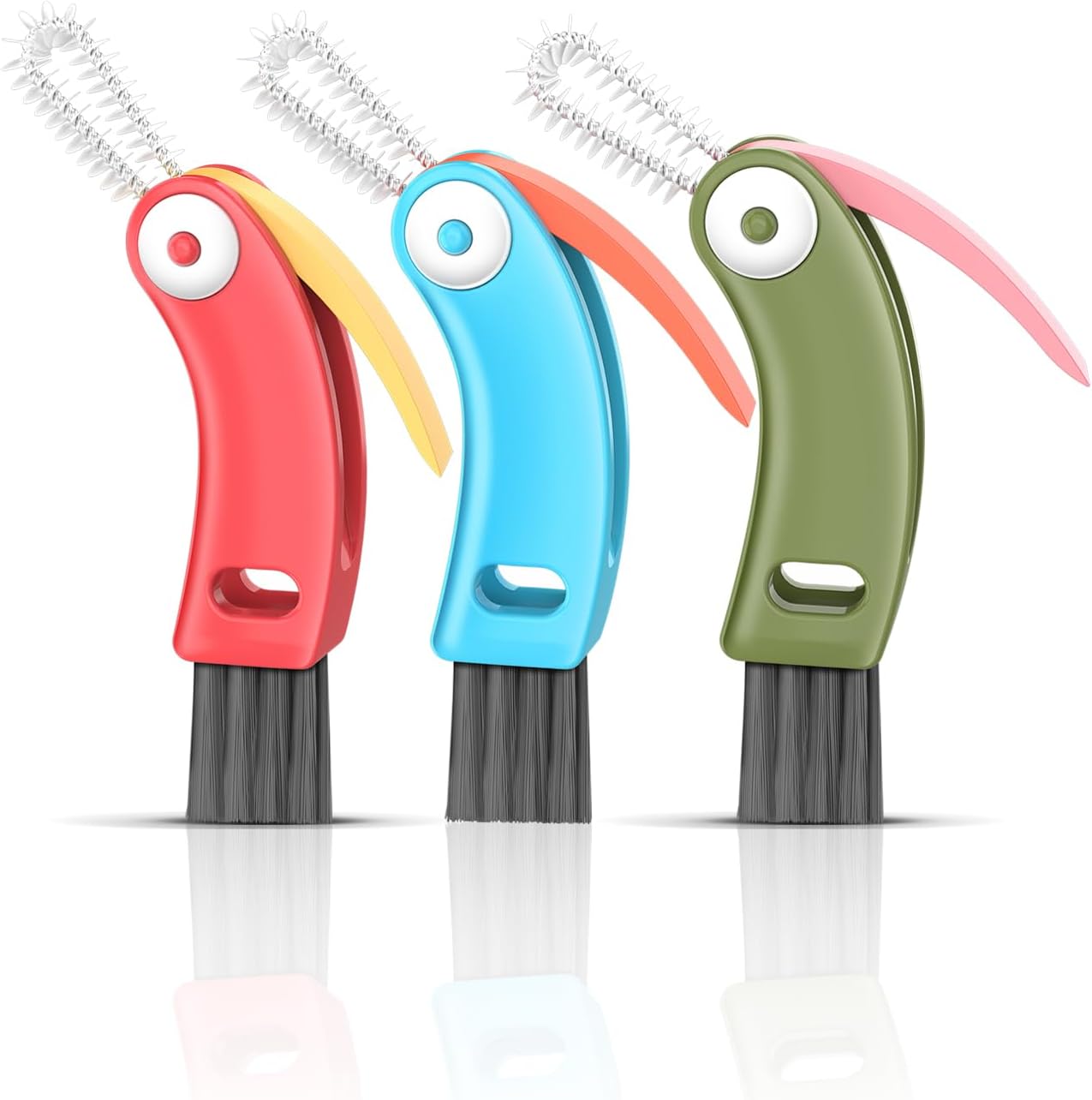 Mocybol 3 in 1 cup lid cleaning brush set front view showing multicolor design