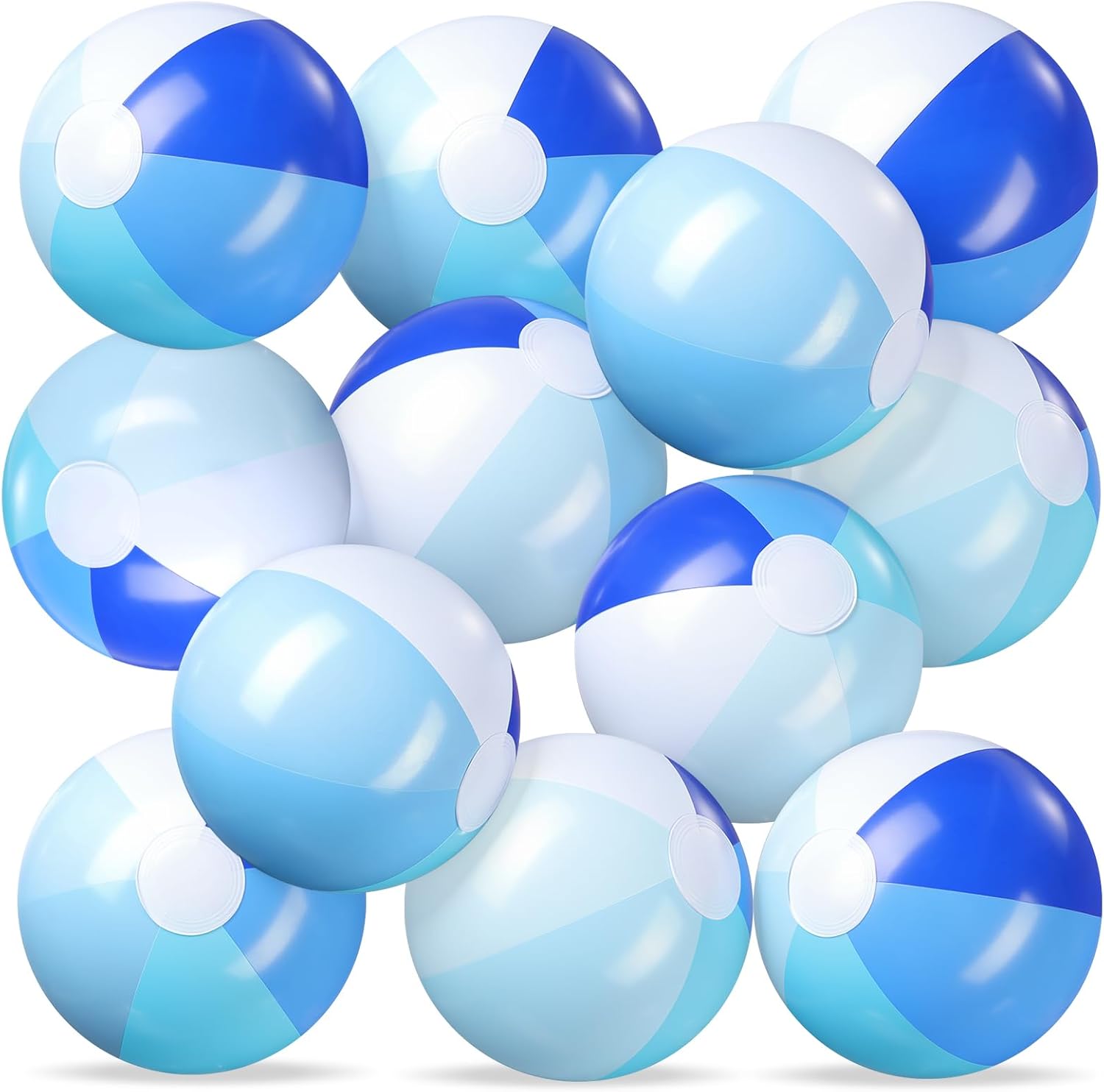 Realspring 12 pieces blue and white inflatable beach balls set
