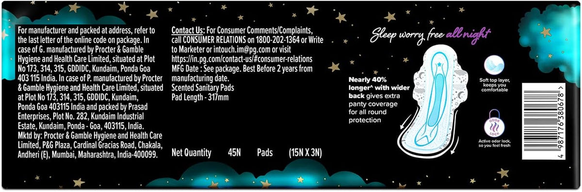 Whisper Ultra Night Sanitary Pads for Women, XL+ 15 (Pack of 3) Napkins - Image 9