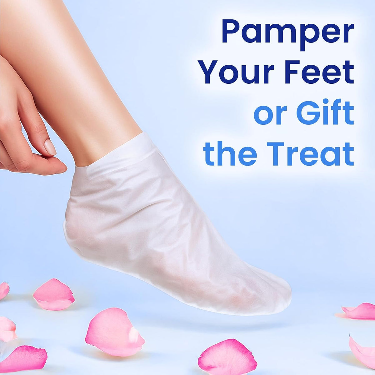 Model wearing Bloomora foot mask bootie style
