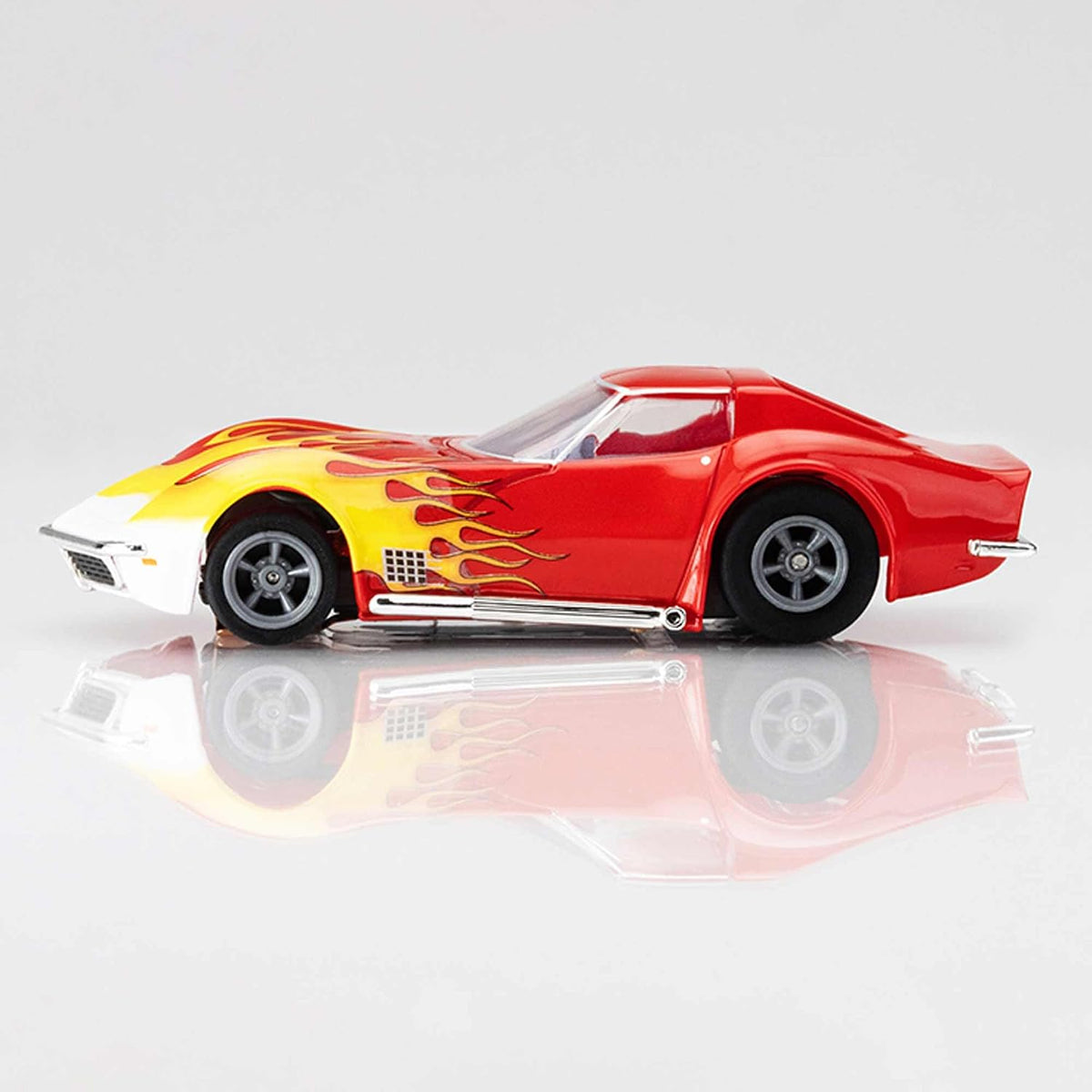 AFX 1970 Corvette slot car side profile with flame graphics