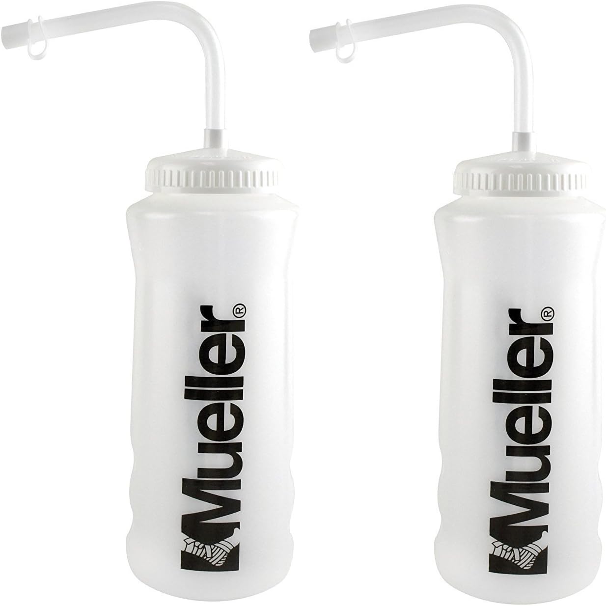 Mueller brand 2 pack quart sport water bottles with straw and natural black letter design & cover for water bottle & drink bottle