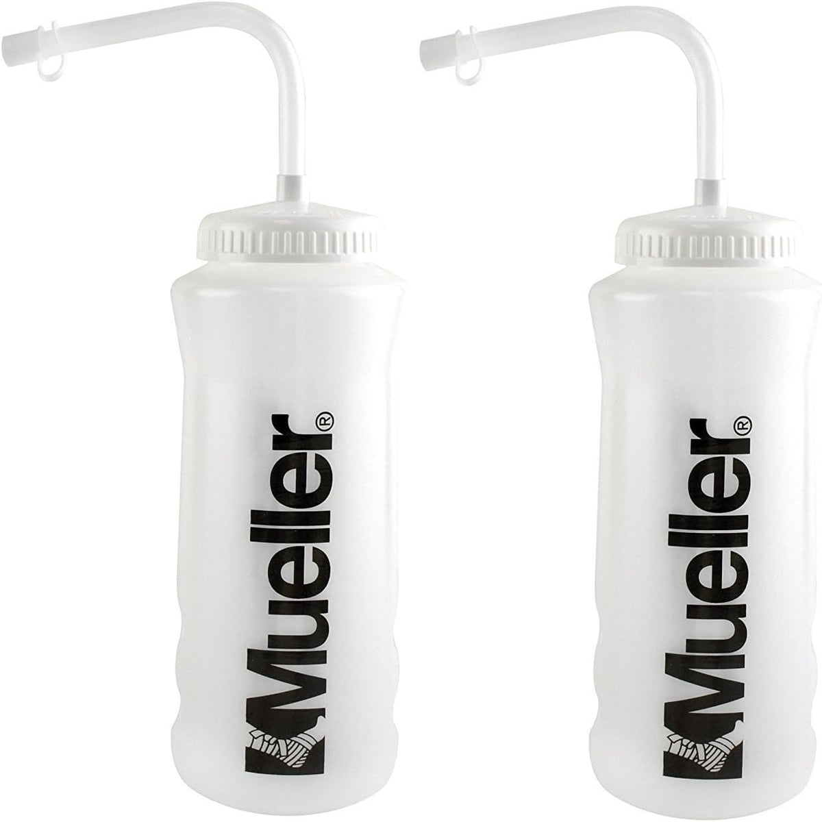 Mueller brand 2 pack quart sport water bottles with straw and natural black letter design & cover for water bottle & drink bottle