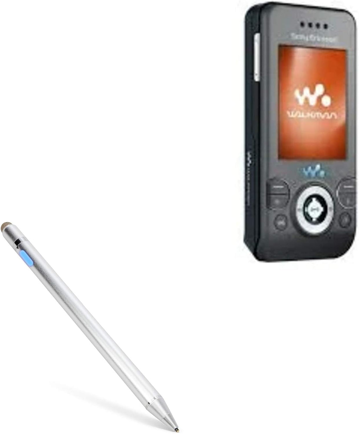 BoxWave active stylus pen front view in metallic silver