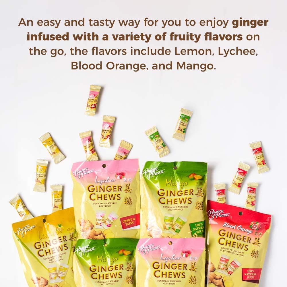 Authentic USA imported ginger candy variety pack with lemon and blood orange flavors.