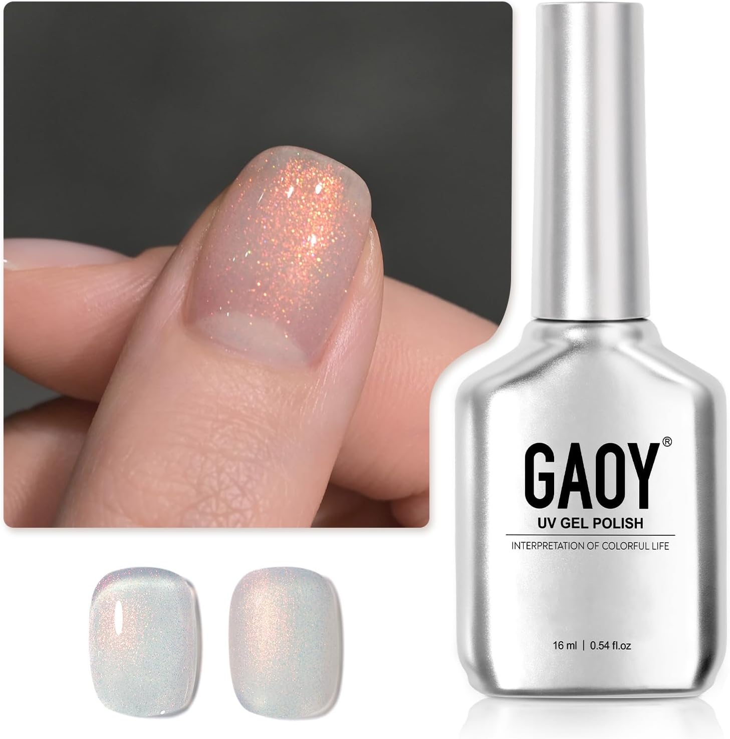 GAOY Shimmer Gel Nail Polish, 16ml Clear Glitter Gel Polish, UV Light Cure for Nail Art DIY at Home, 3023 Aqua Glimmer - Image 1