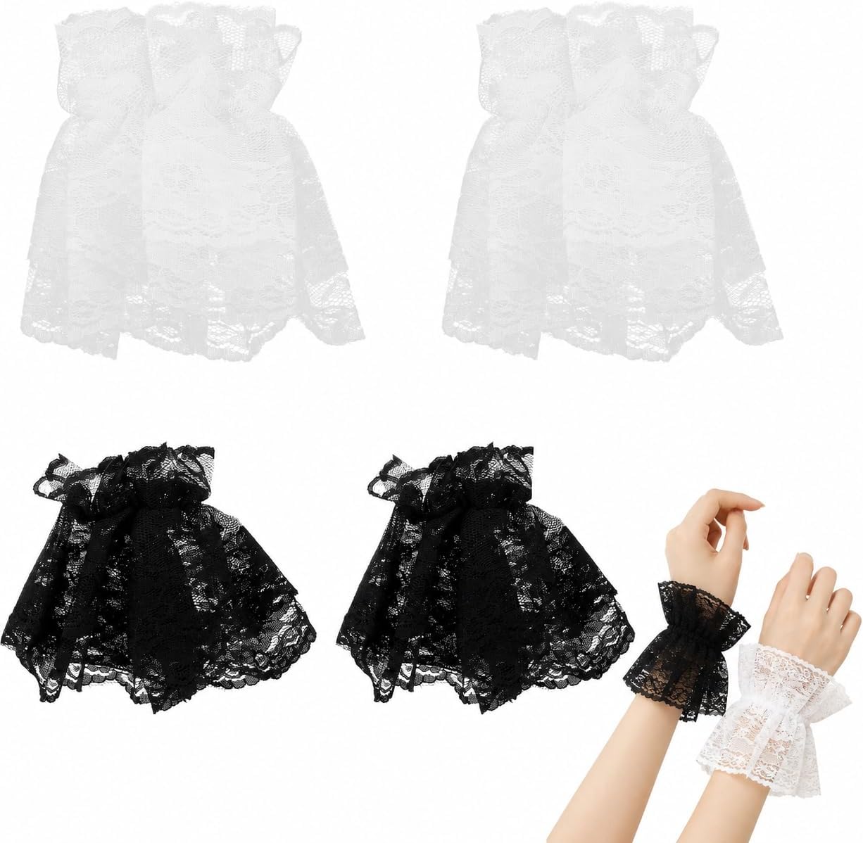 VALICLUD lace gloves front view showing black and white pairs.