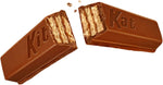 Crispy wafer fingers coated in smooth milk chocolate snapped open to reveal layers.