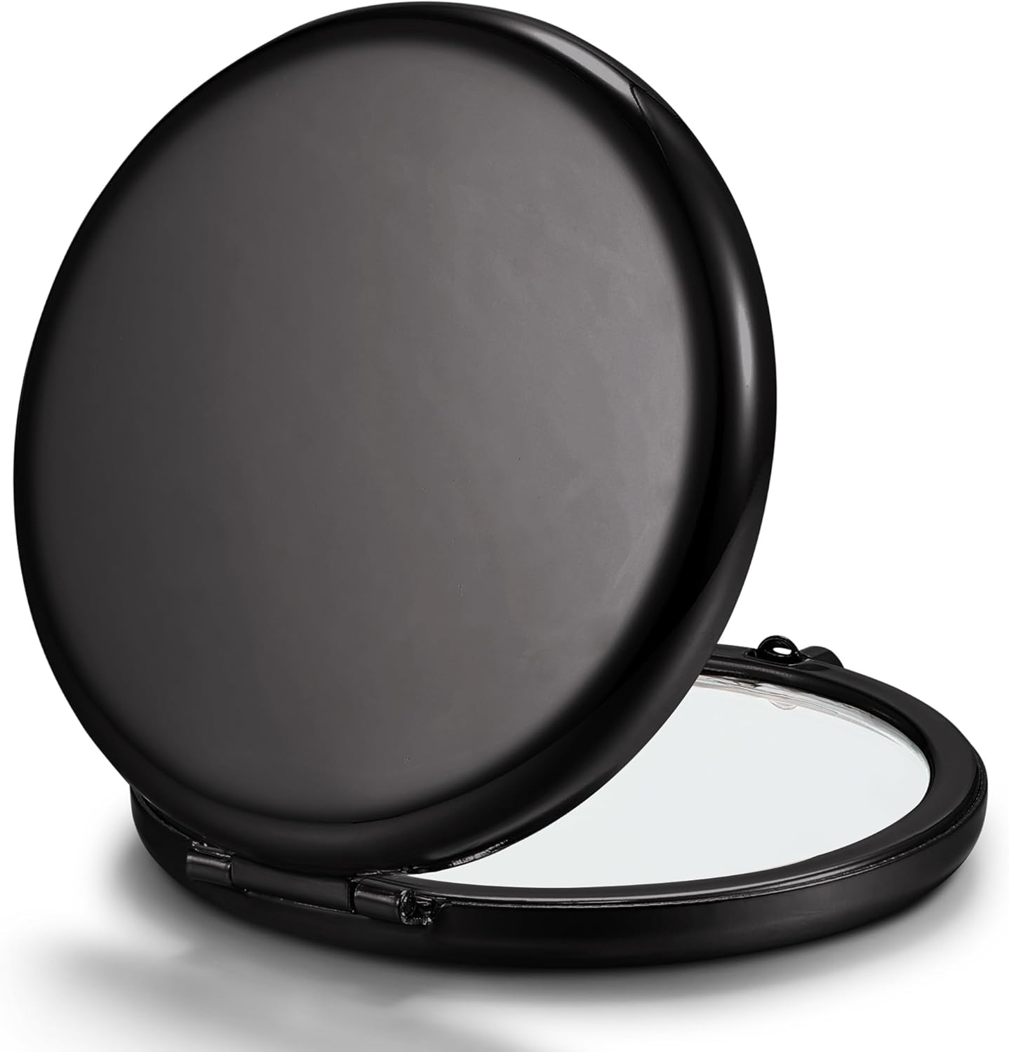Getinbulk compact mirror for purse onyx black front view displaying the premium round metal casing.