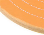 Orange rotary tool buffing wheel with reinforced arbor hole