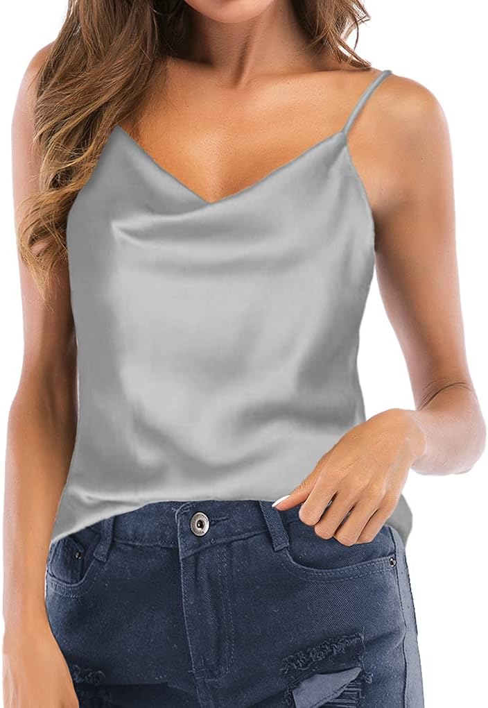 Women's Silk Satin Camisole Cowl Neck Tank Top Cami Silky Basic Tank Shirt Blouses - Image 9