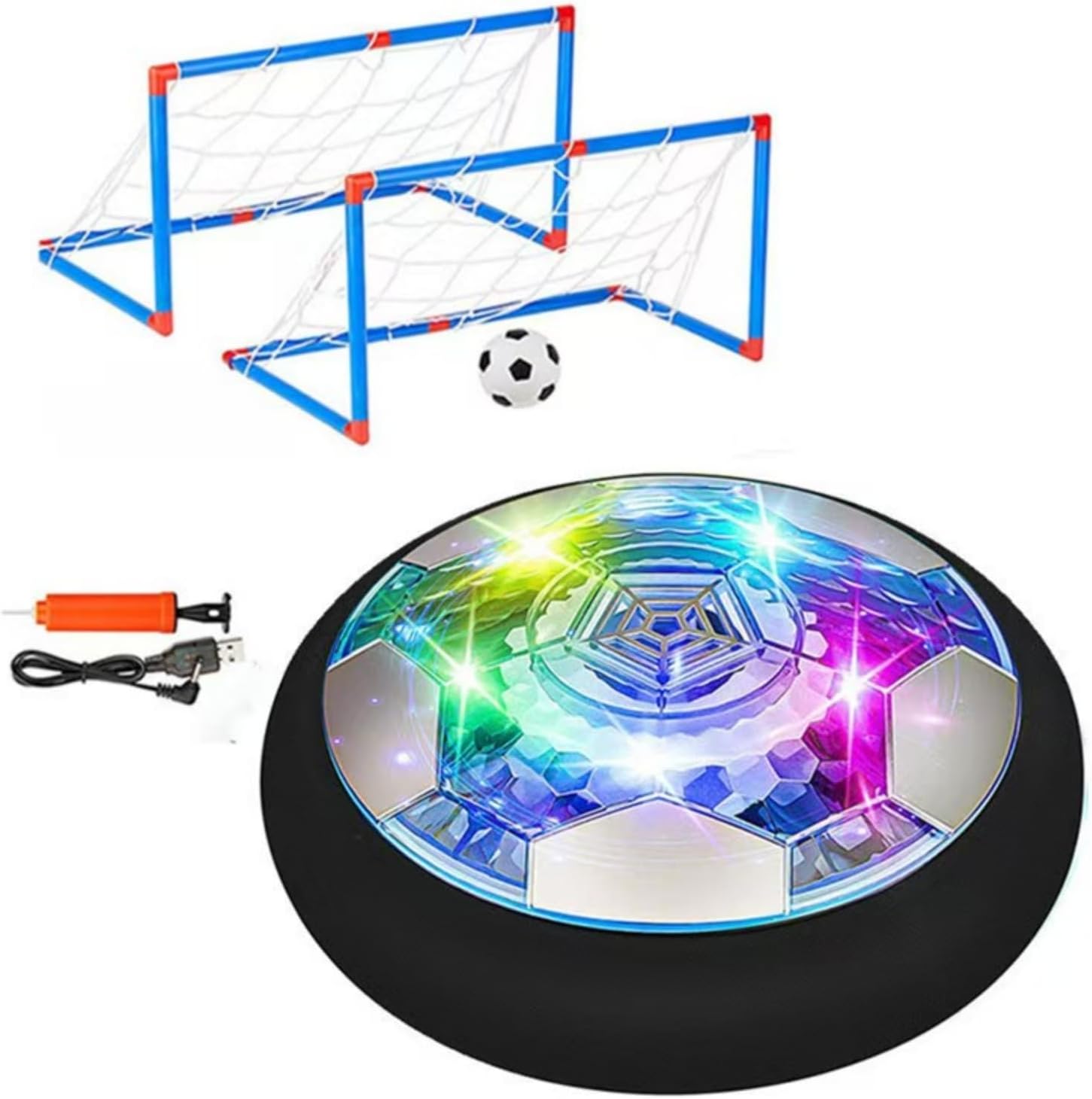 LiRiQi SHENSE hover soccer ball set front view showing glowing LED lights