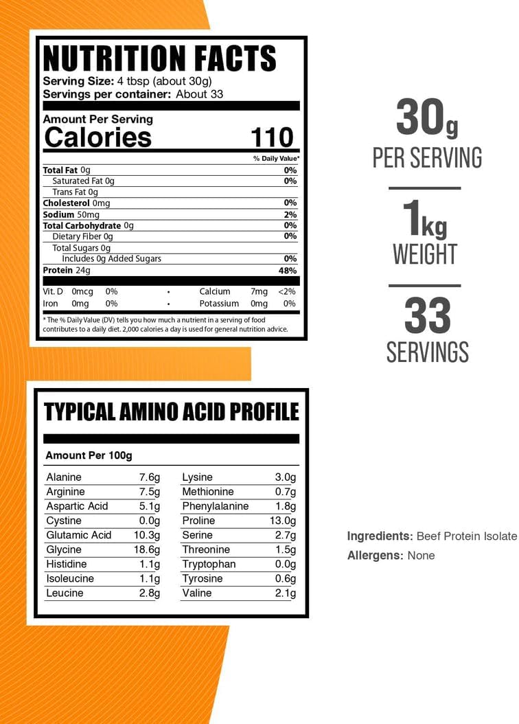 BulkSupplements unflavored lactose free protein powder nutritional facts label