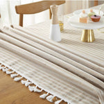 AMZALI striped kitchen tablecloth styled on dining furniture