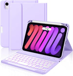 Cousper iPad Mini 7 backlit keyboard case purple color front view showcasing the illuminated keys.