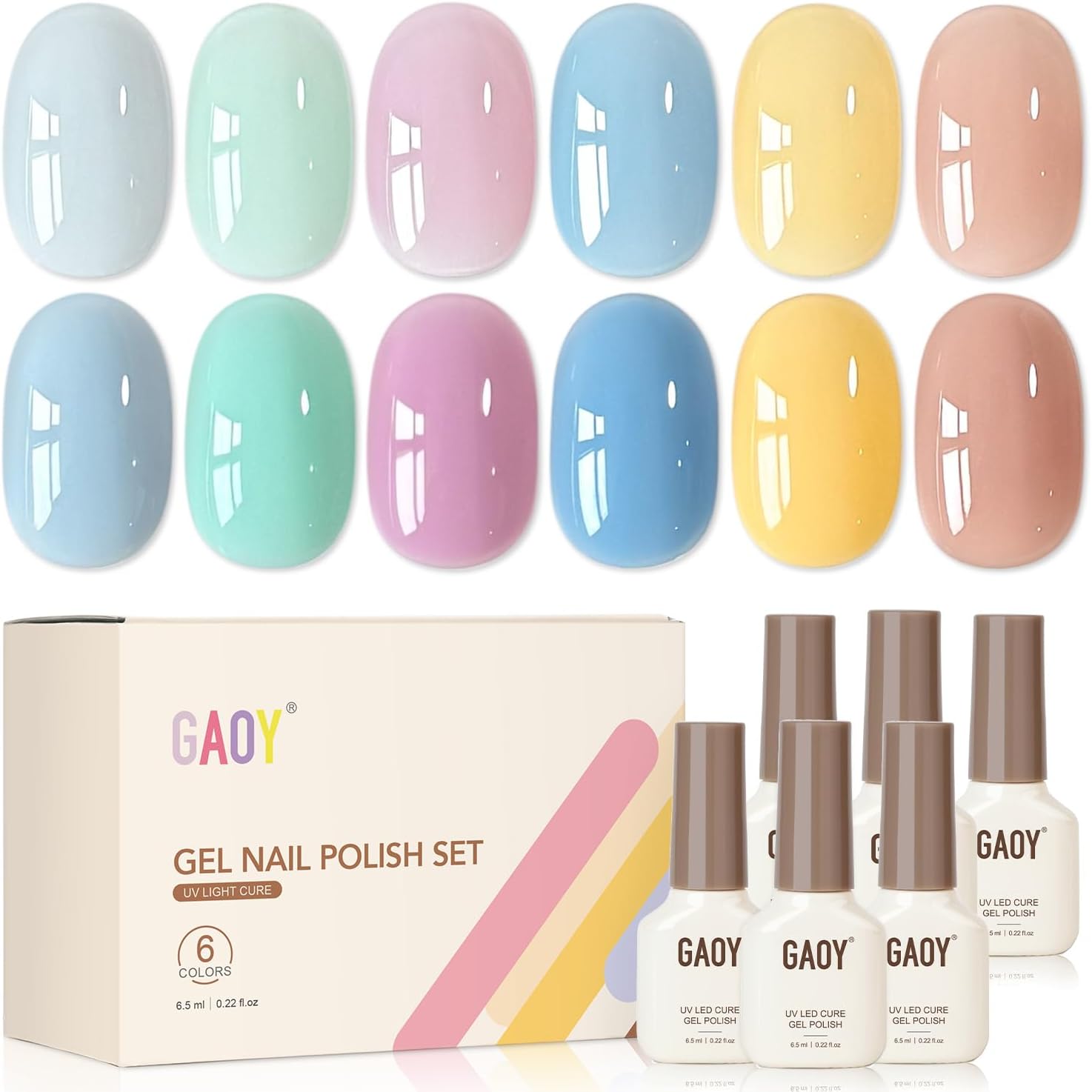 GAOY Spring Jelly Gel Nail Polish Set, 6 Transparent Colors Sheer Green Blue, UV Light Cure Gel Polish for Nail Art DIY at Home - Image 1