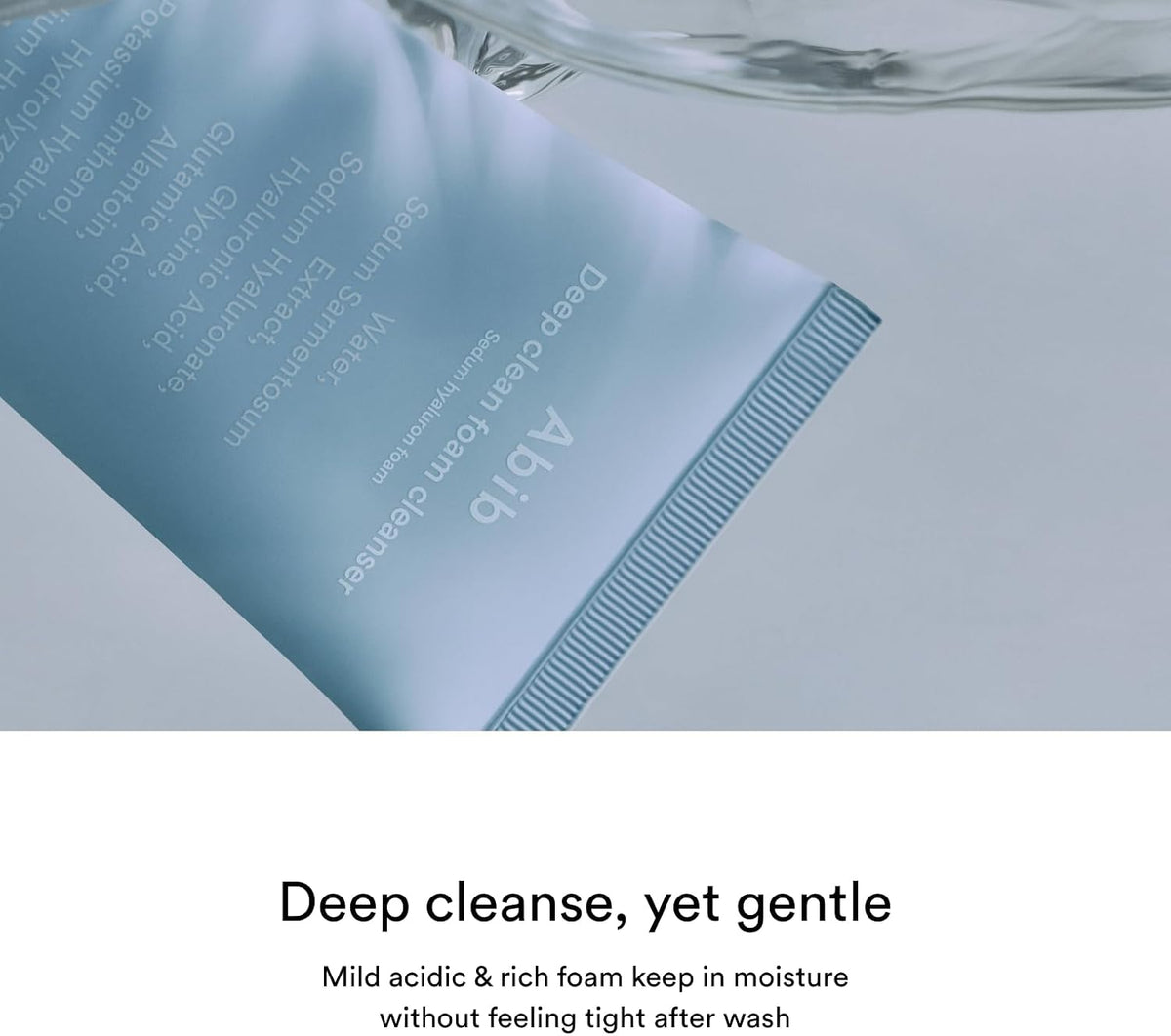 Back of Abib Deep Clean Foam Cleanser tube with product ingredients