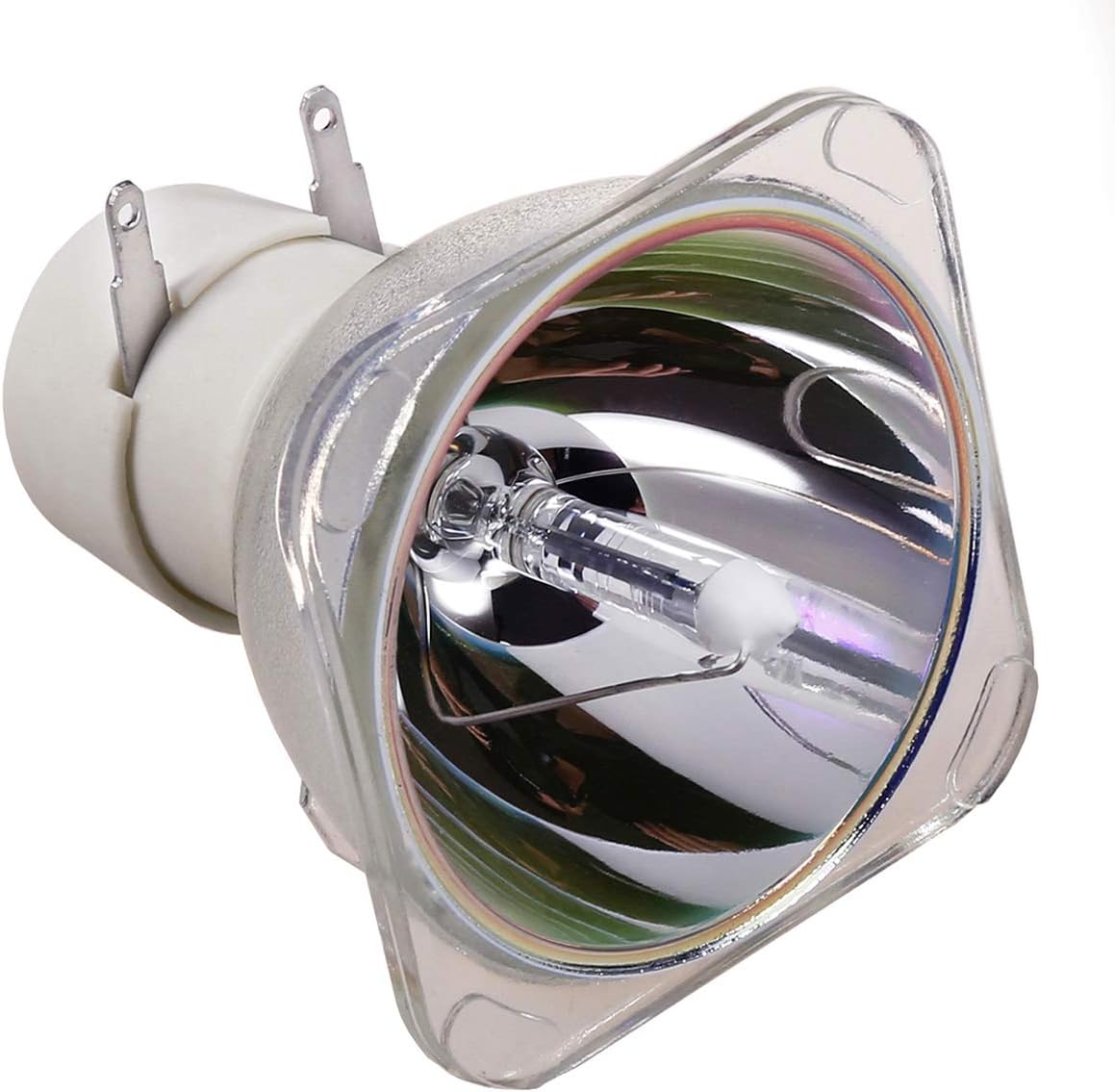Araca replacement projector bare lamp front view showing silver reflector casing
