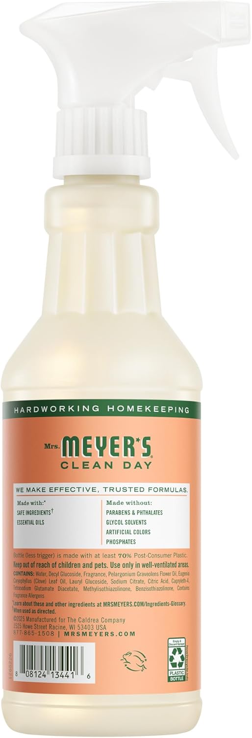 Mrs. Meyer's Geranium cleaner spray nozzle and label detail