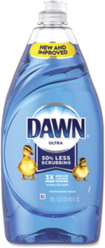 Dawn original blue dishwashing liquid label detail and bottle shape