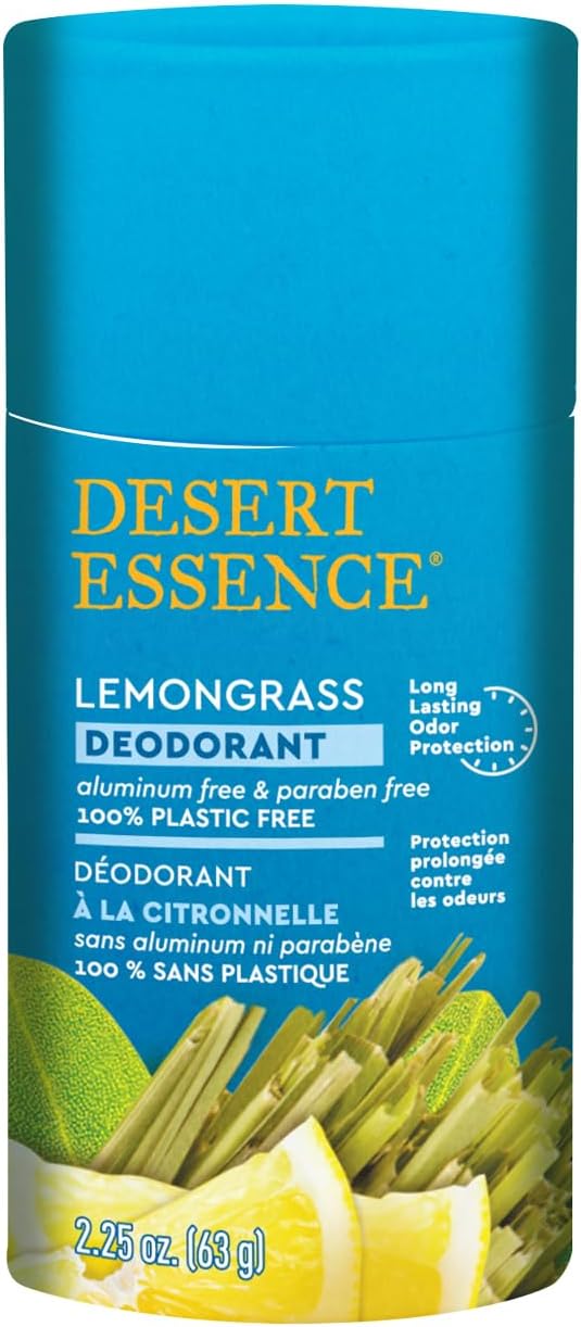 Desert Essence plastic free deodorant tube open packaging