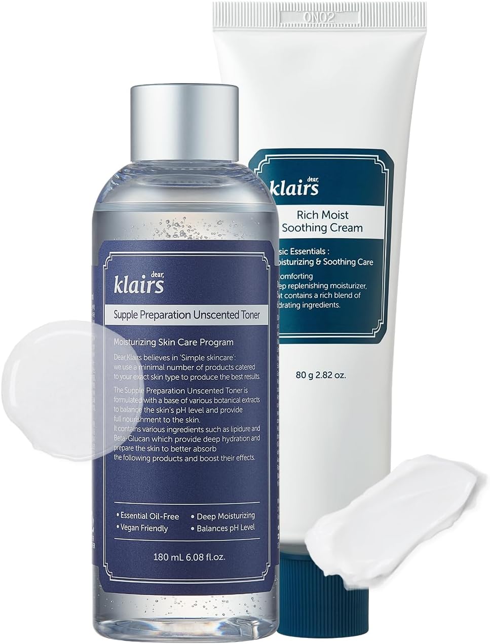Dear Klairs Unscented Toner and Soothing Cream Set front view showing authentic box packaging