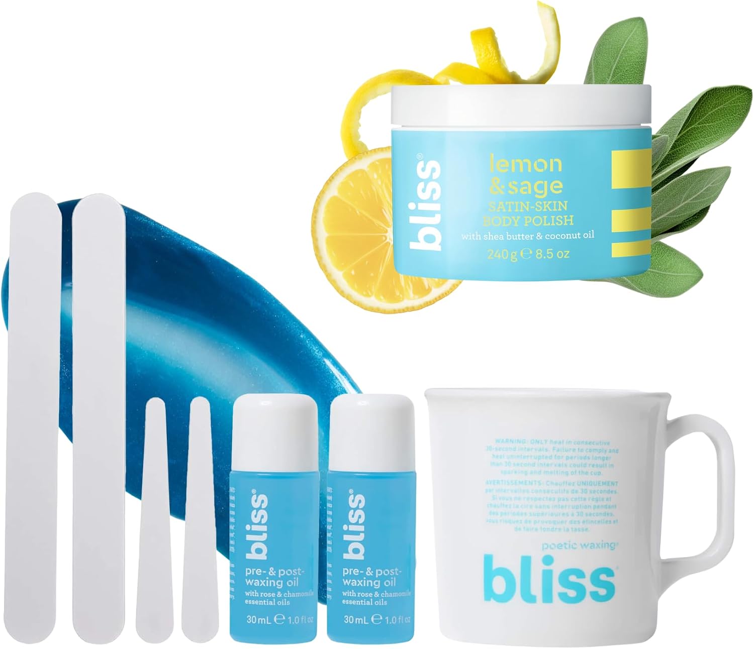 Bliss Poetic Waxing Kit and Lemon Sage Body Polish front view package