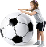 AMOR PRESENT inflatable soccer beach ball front view showing the classic multi colored pattern.