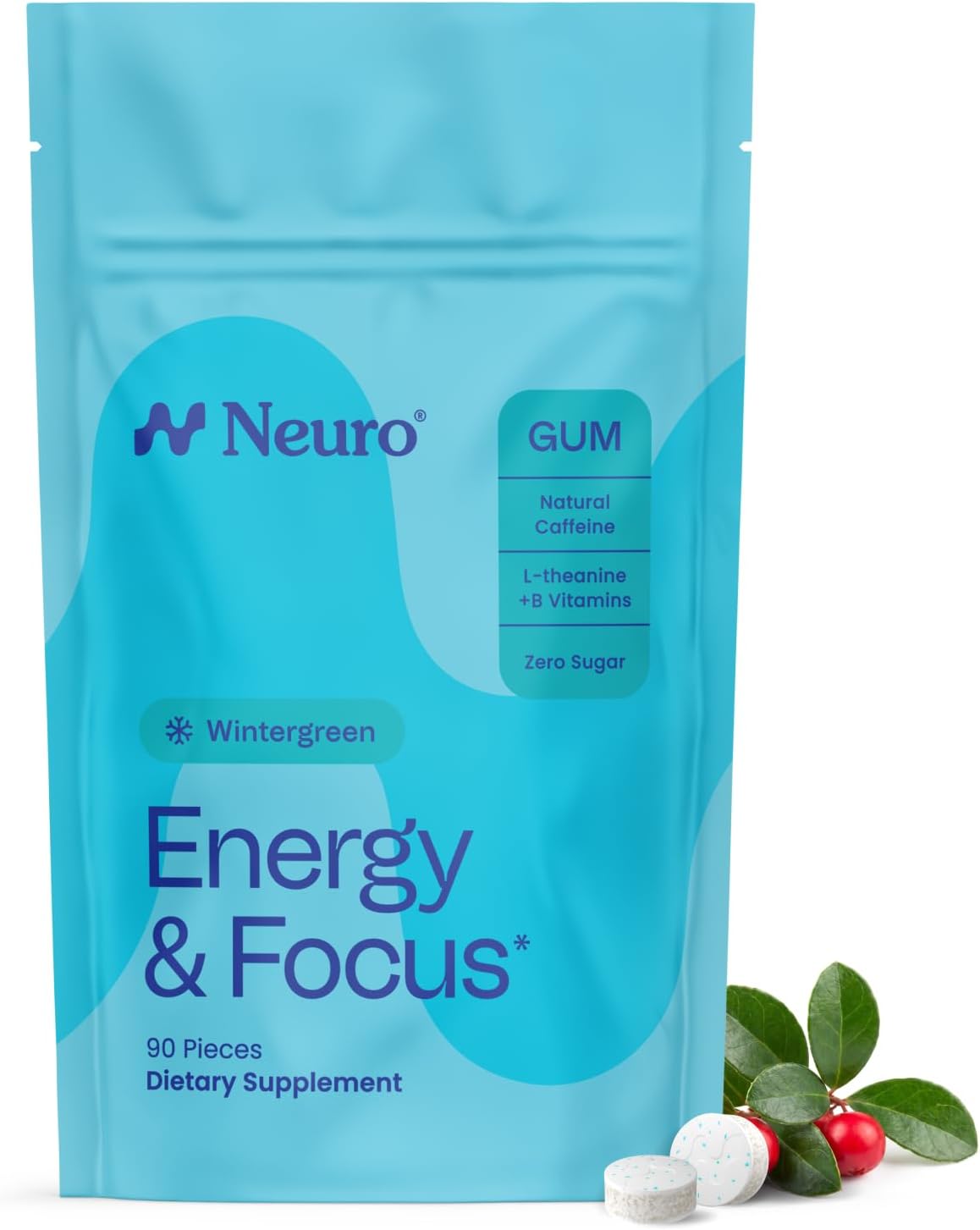 Neuro Energy & Focus Gum - Caffeine Gum with 40mg Natural Caffeine & L-Theanine - Nootropic Energy Supplement with B Vitamins - Sugar Free, Vegan - Peppermint, 90ct - Image 15