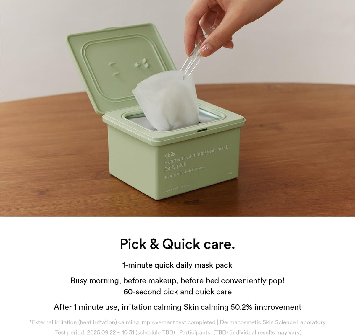 Abib Korean skincare calming face mask container with mini tweezers