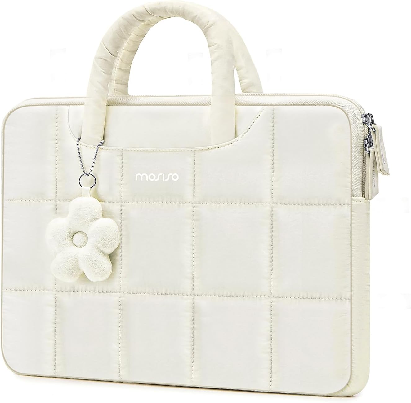MOSISO puffy laptop sleeve case front view in sand color featuring rectangle quilted pattern